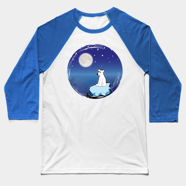 Polar Bear Moon Baseball T-Shirt by BeebusMarble